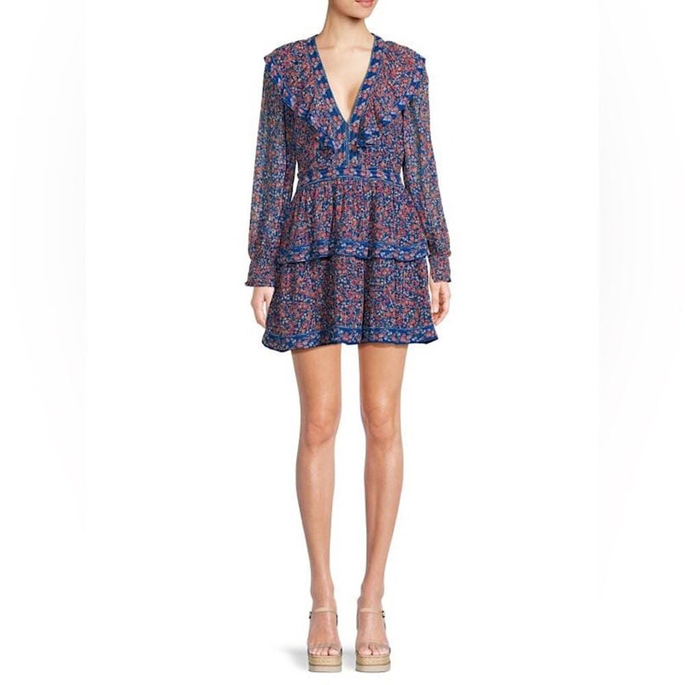 Saylor Mamie Floral Print Ruffle Long Sleeve Minidress S